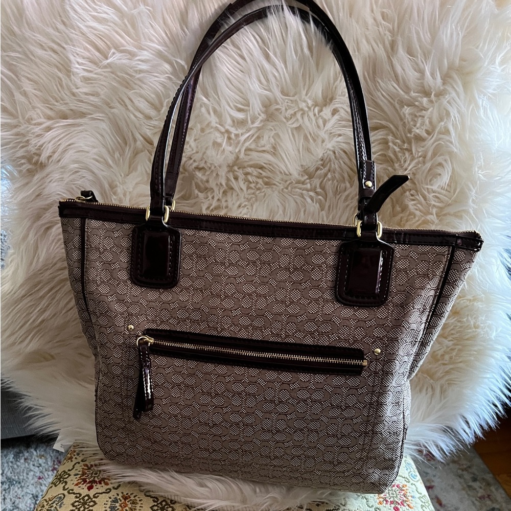 Brown Mahogany Coach Oxford Jacquard Tote